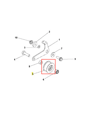 Koło pasowe kultywatora TR 348 Husqvarna, metaliczne, okrągłe, z wyraźnymi rowkami. Widok z boku, z detalami mocowania. Produkt ma średnicę około 5 cm, przeznaczony do montażu w kultywatorze, na białym tle.