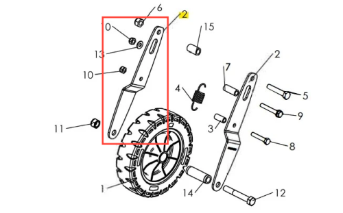 Wspornik kultywatora TF 435P Husqvarna w kolorze metalicznym, o prostokątnym kształcie z otworami montażowymi. Widok z boku, ukazujący szczegóły konstrukcyjne i elementy mocujące. Prezentowany na tle schematu części.