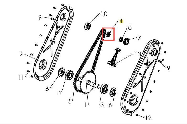 Koło zębate kultywatora Husqvarna TF 435P, srebrne, metalowe, z detalami zębów i mocowaniem, zamontowane na osi wraz z innymi elementami kultywatora.