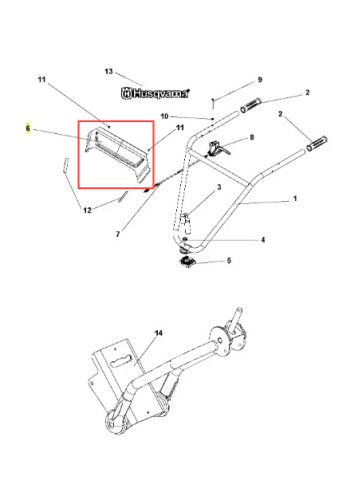 Panel kultywatora TR 348 Husqvarna w układzie rozłożonym, z metalowym korpusem, widoczny z boku. Oznaczenie logo Husqvarna na górze. Elementy mocujące widoczne w różnych miejscach. W tle jasne, jednolite.