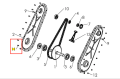 Śruba kultywatora TF 435P Husqvarna, metalowa, widoczna w zbliżeniu. Zawiera gwint i główkę, jasna kolorystyka. Zaznaczona na schemacie części, orientacja pozioma. Otoczona innymi elementami montażowymi, na białym tle.