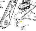Koło pasowe silnika kultywatora TF 435P Husqvarna, srebrne, z mocowaniem, widoczne z boku. Część nr 14 na schemacie, z wyraźnymi i uporządkowanymi elementami montażowymi.