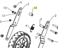 Srebrna tulejka dystansowa do kultywatora Husqvarna TF 435P, cylindryczna z otworem, widoczna z boku na planszy montażowej obok innych części urządzenia ogrodowego.