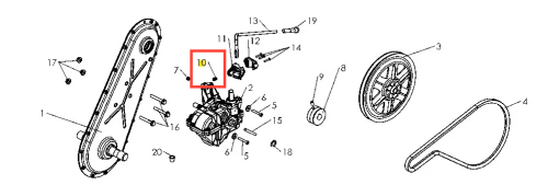 Metalowa sprężyna blokująca kultywatora TF 335 Husqvarna na białym tle, z okrągłym kształtem, mocowaniem i widocznymi gwintami, otoczona innymi częściami kultywatora.