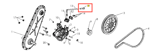 Pojedyncza końcówka do węża, metalowa, o cylindrycznym kształcie, umiejscowiona na tle części kultywatora TF 335 Husqvarna. Widoczna w górnej części schematu. Zawiera elementy mocujące, z wyraźnymi detalami konstrukcyjnymi.