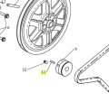 Sworzeń z wkrętem zabezpieczającym do kultywatora TF 120 Husqvarna, metalowy, cylindryczny z gwintowaną końcówką, na białym tle z częściami kultywatora w srebrnym kolorze.
