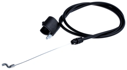 Linka M145 do kosiarki Husqvarna LC 153, czarna, elastyczna, długość ok. 150 cm, z metalową hakowatą końcówką i uchwytem mocującym, na jednolitym tle.