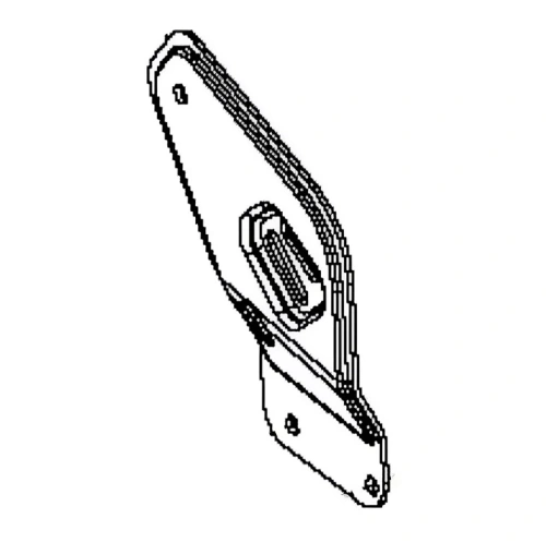 Wspornik kosiarki LC 141C Husqvarna w kolorze szarym, metalowy, o prostokątnym kształcie, widoczny z boku. Zawiera element mocujący oraz otwór do montażu. Tło jest białe, co podkreśla detale produktu.