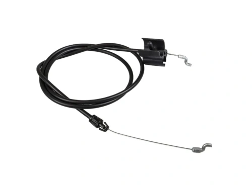 Linka kosiarki Husqvarna LB 155S w kolorze czarnym, z metalowym hakiem i plastikowym mocowaniem. Ujęcie zbliżeniowe na całość produktu, leżący na prostym tle. Widoczne elementy montażowe i wykończenia, typowe dla akcesoriów ogrodowych.