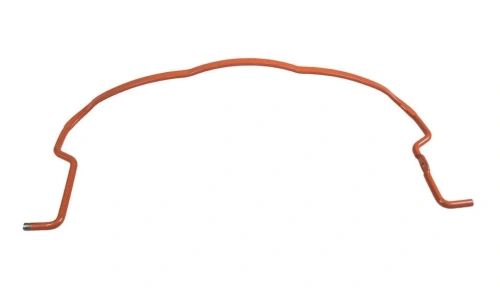 Prowadnica kosiarki LC 153S Husqvarna w pomarańczowym kolorze, posiadająca elastyczny kształt z wygiętymi końcami. Produkt widoczny z boku, na jednolitym tle. Wykonana z metalowego materiału, idealna do montażu w kosiarkach.