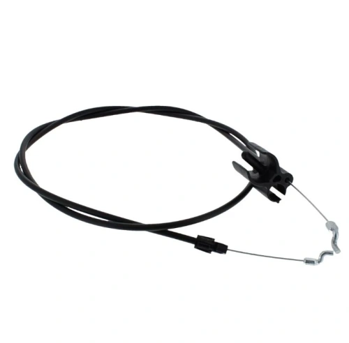 Linka kosiarki LC 153S Husqvarna w kolorze czarnym z metalowym końcówką. Produkt leży na białym tle, ukazując długość linki oraz mocowanie. Ujęcie z boku podkreśla detale konstrukcji, takie jak zaczep i dodatkowe elementy montażowe.