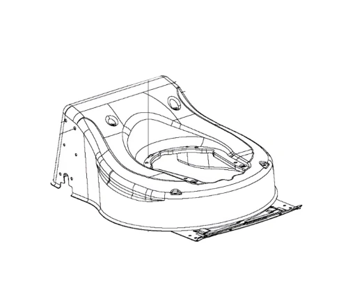 Zespół koszący do kosiarki LC 141C Husqvarna w kolorze szarym, z ergonomicznym kształtem, widoczny z boku. Zawiera elementy mocujące, dwa otwory i zarysowany detal prowadzenia. Powierzchnia gładka, z delikatnym żłobieniem, w układzie poziomym.
