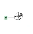 Zbliżenie na fragment płytki kosiarki LC 141iV Husqvarna. Produkt w kolorze szarym, o prostokątnym kształcie, z wyraźnymi otworami montażowymi. Widoczne detale struktury i elementy mocujące po boku. Tło białe.