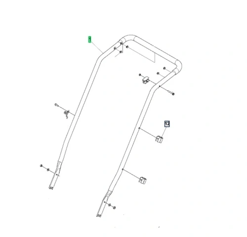 Uchwyt kosiarki LB 248S Husqvarna w kolorze metalicznym, w pozycji pionowej, z widocznymi elementami mocującymi. Produkt ukazany z góry, eksponujący kształt i detale mocowania, idealny do użytku w ogrodzie. Tło białe, minimalistyczne.