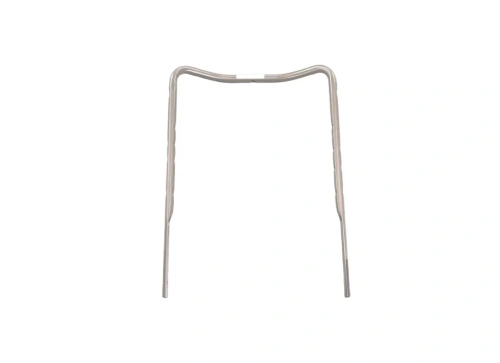 Uchwyt do kosiarki LB 155S Husqvarna, srebrny, wykonany z metalu, prosty kształt z lekko zaokrąglonymi końcami. Produkt pokazany z przodu, w pozycji stojącej, bez dodatkowych akcesoriów, na białym tle.