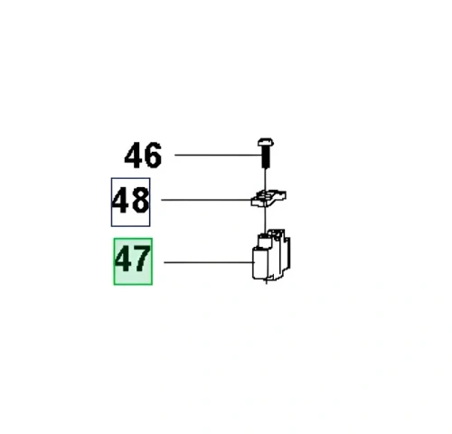 Wspornik kosiarki LC 141iV Husqvarna z widocznymi numerami części 46, 47 i 48. Grafika przedstawia mechanizm z uchwytem, oznaczenie 47 w zielonym tle, pozostałe numery w białym i niebieskim. Elementy ukazane w prostym układzie, bez dodatkowego tła.