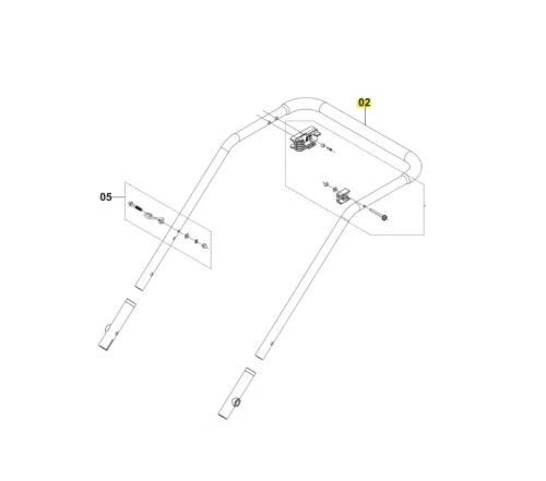 Zestaw uchwytów do kosiarki LC 140P Husqvarna z metalową, srebrną konstrukcją i elementami mocującymi oraz podziałką ułatwiającą identyfikację części.