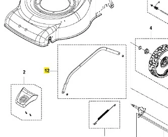 Pręt kosiarki LC 140P Husqvarna, metalowy, wysoki na 30 cm i gięty w kształcie litery L, z końcówką zabezpieczającą. Widoczny z boku, na jasnym tle, bez dodatkowych elementów, z czytelnymi detalami konstrukcyjnymi.