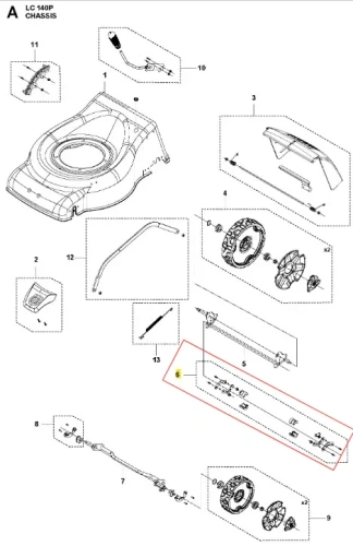 Metalowa tuleja prostokątna do kosiarki LC 140P Husqvarna, widoczna z boku, z otworami mocującymi, na białym tle. Idealna do napraw i wymiany.