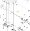 Oś koła do kosiarki Husqvarna LC 253S, metalowa, szara, prosta cylindryczna, pozioma, oznaczona numerem 21, z mocowaniami, przeznaczona do montażu w mechanizmie kosiarki.