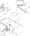 Oś kosiarki LC 253S Husqvarna, metalowa, prosta forma, widoczna w ujęciu z boku. Elementy mocujące i detale techniczne umiejscowione w dolnej części. W tle techniczne rysunki akcesoriów, na jasnym tle bez wzorów.