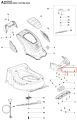 Podkładka do kosiarki LC 141C Husqvarna, czarna, z wytrzymałego tworzywa, o zaokrąglonym kształcie i gładkiej fakturze. Widoczna z boku na płaskiej powierzchni. Logo Husqvarna na górze, słabo widoczne.