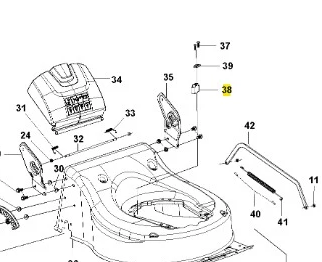 Wspornik kosiarki LC 141C Husqvarna w kolorze czarnym, matowym, w pozycji leżącej. Zbliżenie na detale montażowe oraz widoczne numery części. Elementy są wyraźnie oznaczone, co ułatwia identyfikację. Tło białe, proste.