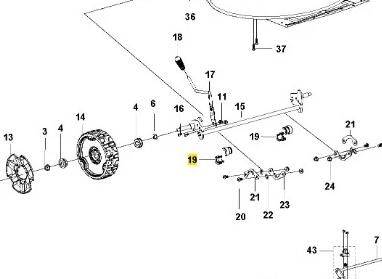 Osłona kosiarki LC 141C Husqvarna, metalowa część w kolorze szarym, ukazana w pozycji na boku. Widoczne elementy mocujące i mechanizm, zapewniające funkcjonalność. Tło jasne, neutralne. Produkt w nowym stanie, bez uszkodzeń czy oznak użycia.