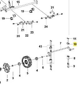Wspornik kosiarki LC 141C Husqvarna w schemacie montażowym. Widoczne elementy konstrukcyjne, w tym elementy metalowe z numerami identyfikacyjnymi. Produkt przedstawiony z boku, w szczegółowym układzie, umożliwiającym zrozumienie sposobu mocowania.
