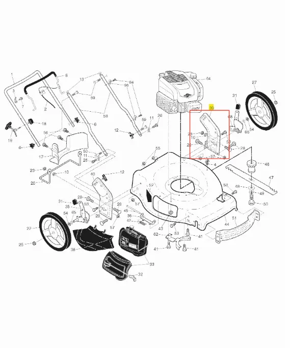 Wspornik kosiarki LB 155S Husqvarna w kolorze szarym, metalowy. Widoczny w odbiciu z boku, zamontowany na obudowie kosiarki. Wyraźne otwory montażowe i kontury. Tło proste, izolujące produkt. Elementy graficzne czytelne.