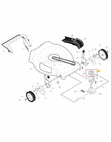 Koło pasowe kosiarki Husqvarna LB 155S, metalowe, w okrągłym kształcie, z centralnym otworem. Wyraźne oznaczenia i numery na kole. Ujęcie z boku, ukazujące szczegóły mocowania do kosiarki. Tło jasne, co poprawia widoczność detali.