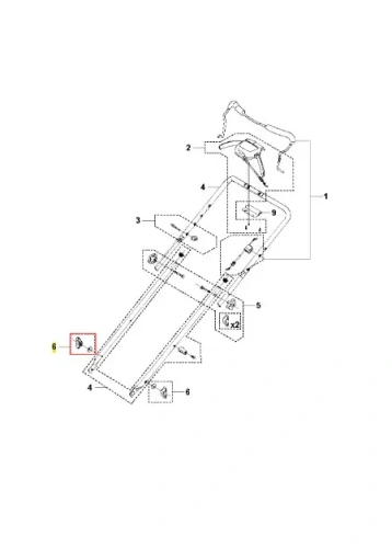 Pokrętło kosiarki LC 353AWD Husqvarna, widoczne w schemacie, zawiera szczegółowy rysunek z numerami części. Element umieszczony na dole po lewej stronie przedstawia jego kształt oraz miejsce mocowania, co może być istotne przy montażu.