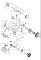 Schemat przedstawia regulator kosiarki LC 353AWD Husqvarna, z widocznymi elementami, w tym centralnym stelażu i mocowaniami. Produkt ukazany z góry, z elementami montażowymi w detalach. Tło jest proste, co ułatwia identyfikację komponentów.