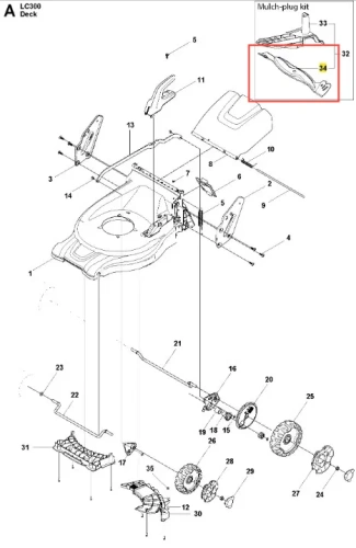 Nóż kosiarki Husqvarna LC 347V z metaliczną, błyszczącą powierzchnią i otworem montażowym. Aerodynamiczny kształt, etykieta z numerem katalogowym na neutralnym tle.