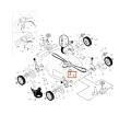 Śruba kosiarki LC 356 AWD Husqvarna w kolorze metalicznym, o cylindrycznym kształcie, z wyraźnym gwintem. Ujęcie z góry, z wyeksponowanym mocowaniem. W kontekście diagramu części, z innymi elementami wokół, na prostym tle.