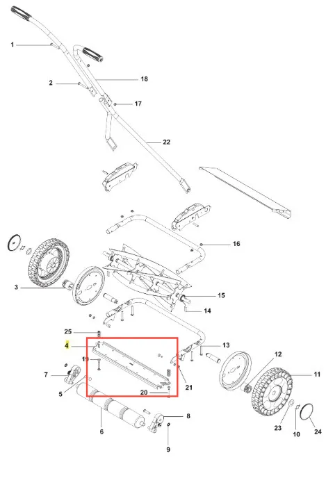 Nóż kosiarki Exclusive 54 Husqvarna, metalowy, długi o prostokątnym kształcie, prezentowany z boku, z numerem identyfikacyjnym. Element w stanie nowym, z wyraźnymi oznaczeniami oraz gładką fakturą, umieszczony na białym tle.