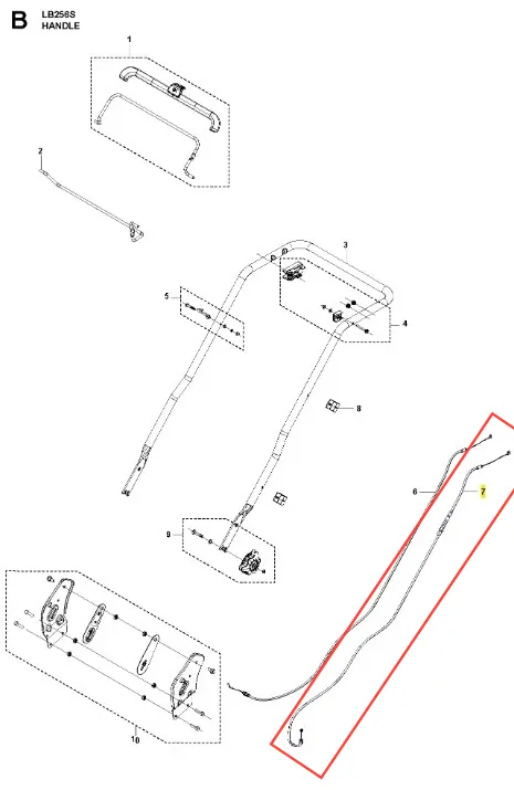 Przewody kosiarki LB 256S Husqvarna w układzie schematycznym. Zawierają dwa przewody o elastycznej strukturze, z widocznymi złączkami na końcach. Przewody umieszczone na białym tle, ułożone równolegle, z detalami mocowań.