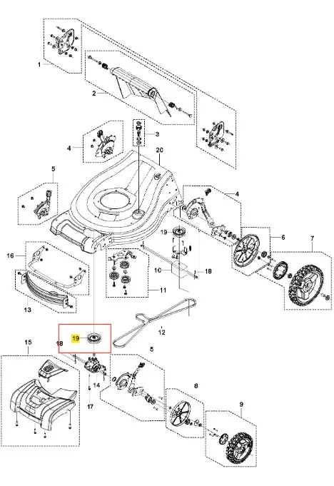 Rolka ze śrubą kosiarki LC 353AWD Husqvarna w kolorze metalicznym, o okrągłym kształcie, z oznaczeniem na środku. Produkt przedstawiony w widoku z góry, na białym tle, z wyraźnie widocznymi elementami montażowymi.