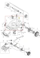 Podwozie kosiarki Husqvarna LC 353AWD, szaro-czarne, gładkie, z widocznymi otworami montażowymi i oznaczeniami części, leżące na białym tle, z kompletem elementów montażowych.