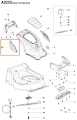Osłona kosiarki LC 141C Husqvarna w kolorze czarnym z matową powłoką. Element w kształcie łuku, pod kątem, z wyraźnym logo Husqvarna. Część zamontowana na dolnej części obudowy kosiarki, w złożonej pozycji.
