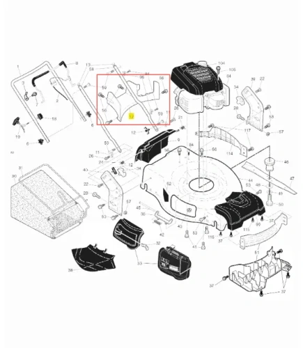 Osłona kosiarki Husqvarna LC 356 AWD, czarna z teksturą, około 30 cm, z numerem części. Widok z przodu, z zamocowaniami, na białym tle, wyraźne detale.