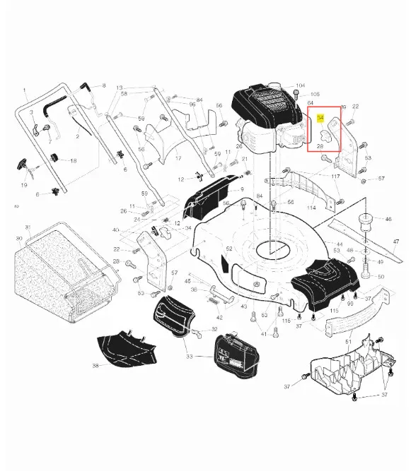 Wspornik kosiarki LC 356 AWD Husqvarna w kolorze czarnym, metalowy, z widocznymi elementami montażowymi. Ujęcie w detal pokazuje jego unikalny kształt oraz mocowania. Produkt umiejscowiony na białym tle, bez innych elementów otoczenia.