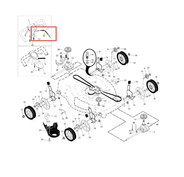 Linka kosiarki LC 356 AWD Husqvarna, widoczna w zbliżeniu, w kolorze czarnym, z hakiem mocującym. Detalowo przedstawia elementy montażowe i schemat konstrukcyjny kosiarki, umożliwiający zrozumienie jej zastosowania. Tło jest jasne i proste.