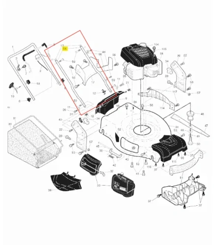 Zespół uchwytu kosiarki LC 356 AWD Husqvarna, dwie czarne matowe, symetryczne części z wysuniętymi mocowaniami do mechanizmu. Widok z góry.