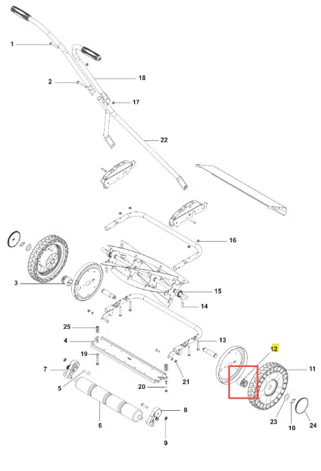 Koło zębate kosiarki Exclusive 54 Husqvarna, z metalowym wykończeniem. Ukazany z boku, w zbliżeniu, z detalami zębatki. Widoczne oznaczenia i mocowanie, stojący w kontekście części kosiarki na białym tle.