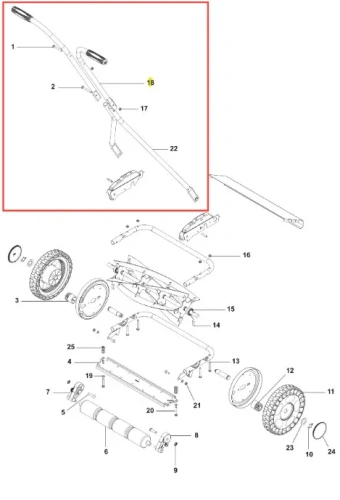 Uchwyt górny kosiarki Husqvarna Exclusive 54, czarny, zbieżysty, gładki, z widocznymi mocowaniami, poziomo, widok z boku, na jasnym tle.