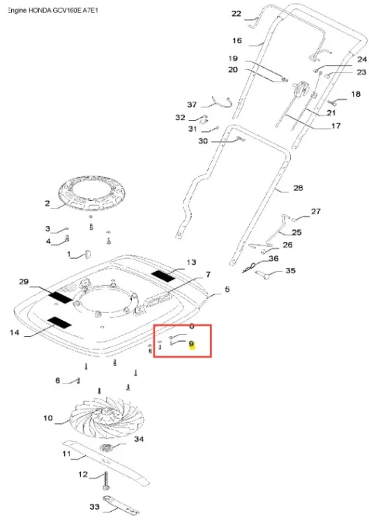 Śruba kosiarki GX 560 Husqvarna w kolorze metalicznym o prostym kształcie, z gwintem oraz płaskim łbem. Ujęcie z boku, prezentujące detal gwintu. Tło białe, neutralne. Produkt jednoelementowy, przeznaczony do mocowania części kosiarki.