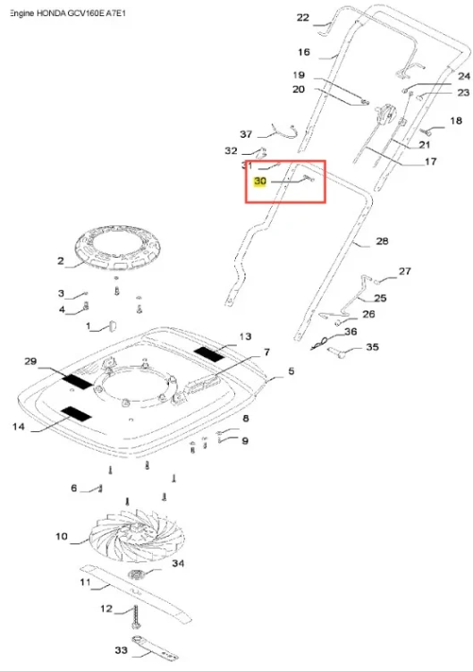 Sworzeń kosiarki GX 560 Husqvarna, metalowy, o prostym kształcie, umieszczony na białym tle. Widoczny detal w formie zagięcia. Element prezentowany jest w orientacji poziomej, bez dodatkowych akcesoriów.