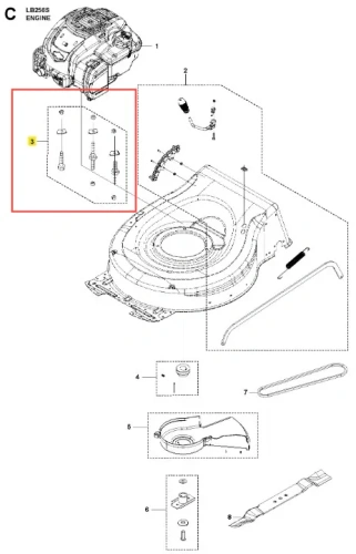 Zestaw montażowy śruby i nakrętki do kosiarki Husqvarna LB 256S, metalowe, matowe, różne długości, standardowy kształt do montażu.