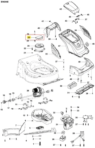 Regulator kosiarki LC 141iV Husqvarna, szary, prostokątny z logo marki, widoczny z boku z otworami montażowymi oraz detalami jak pokrywa i prowadnice na białym tle.